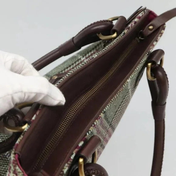 BURBERRY Nova Check Tote Bag Wool Green Gold
